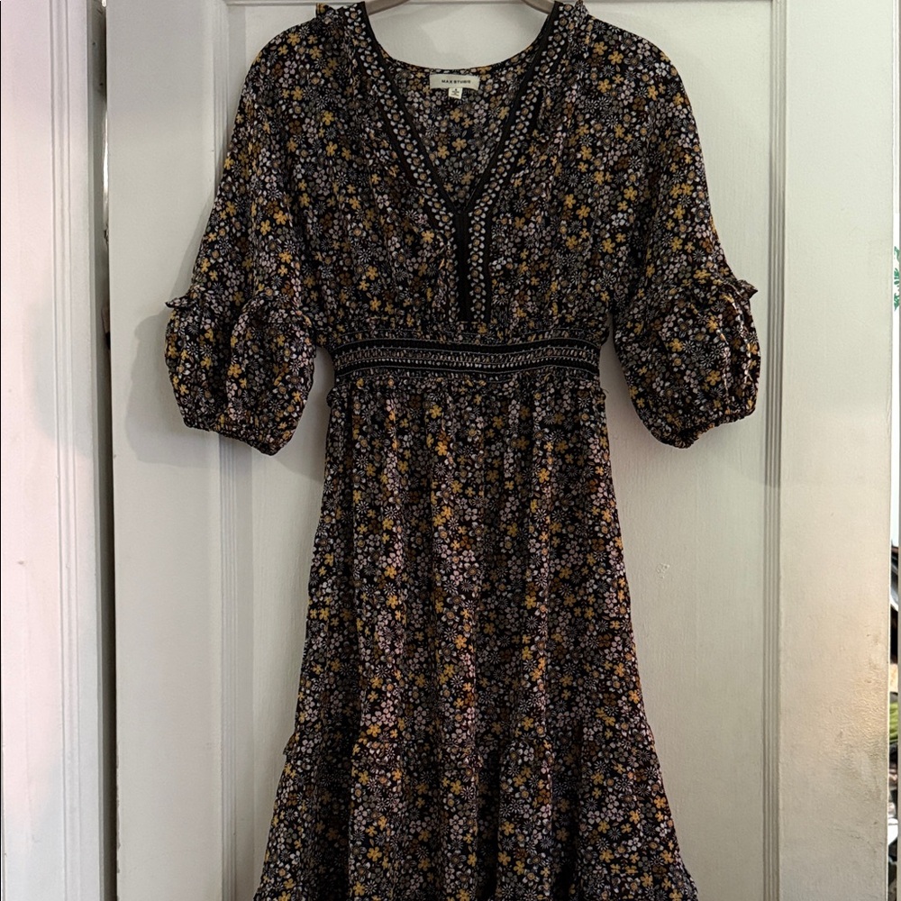 Max Studio Black and Yellow Floral Maxi Dress